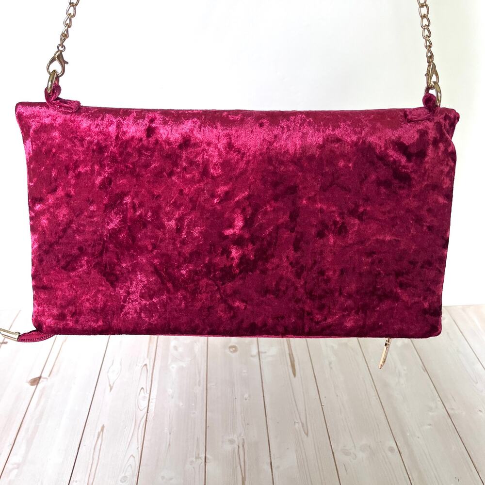 Lulus Velvety Burgundy Wine Chain Shoulder Bag Clutch Evening Party Festival